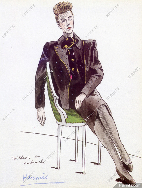 Hermès Couture 1983 Ostrich Suit, Pierre Le Tan