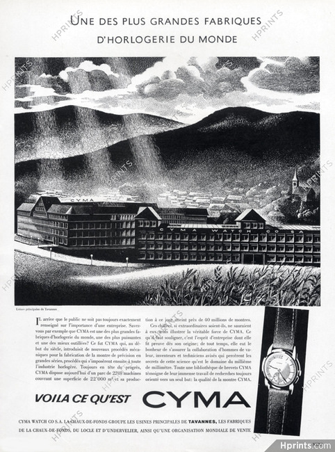 Cyma (Watches) 1950 Usines Principales de Tavannes Factory