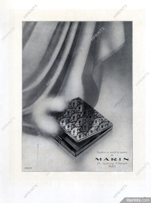 Marin (Goldsmith) 1945 Powder Compact, Poudrier en Or et Saphirs