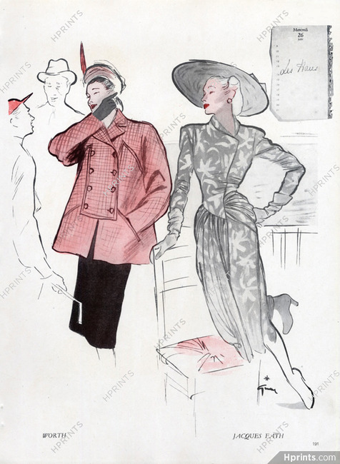 Jacques Fath 1946 Worth, Fashion Dress, René Gruau