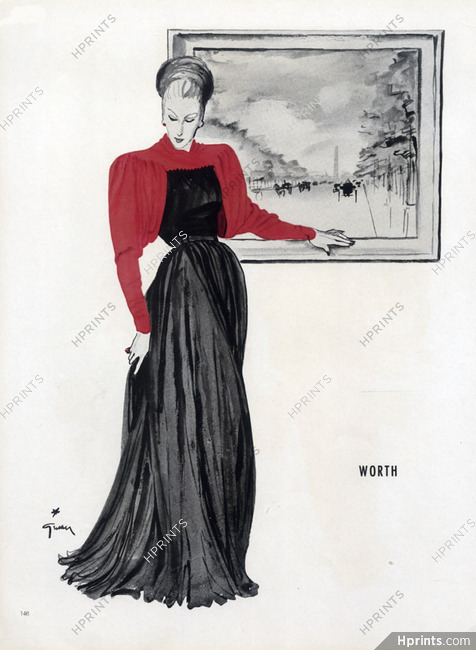 Worth 1945 Evening Gown René Gruau