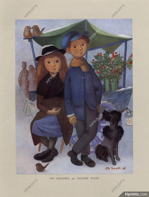 Philippe Noyer 1948 "Les Anonymes" Children, Dog Poodle