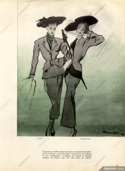 Jacques Fath & Paquin 1947 Fashion Suit Pierre Mourgue