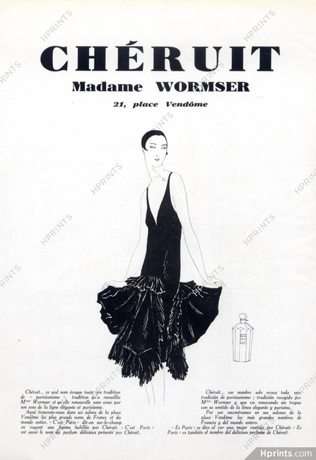 Chéruit (Mrs Wormser) 1926 Evening Gown, Dartey, "C'est Paris" Chéruit Perfume