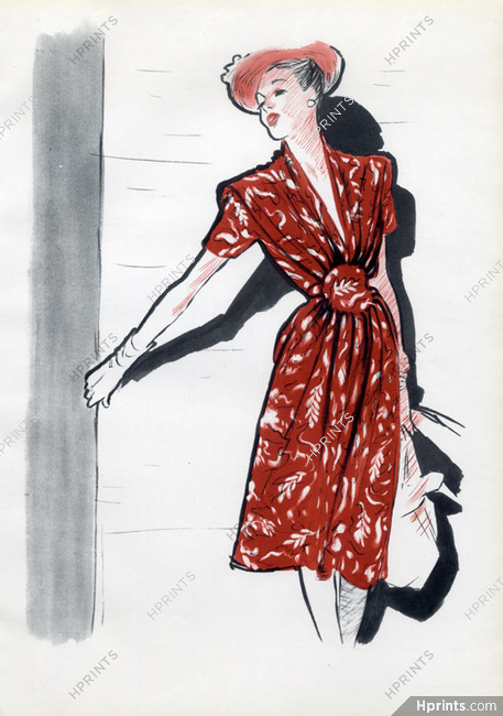 Schiaparelli 1946 Fashion Summer Dress René Gruau