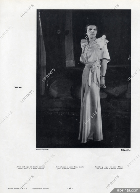 Chanel 1934 White Dress and Cape Satin, Photo Luigi Diaz