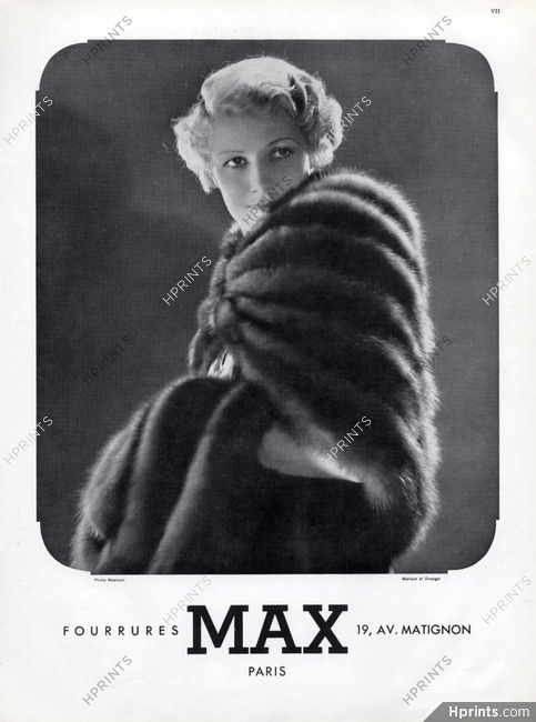 Fourrures Max 1934 fur cape, Photo Harry Meerson