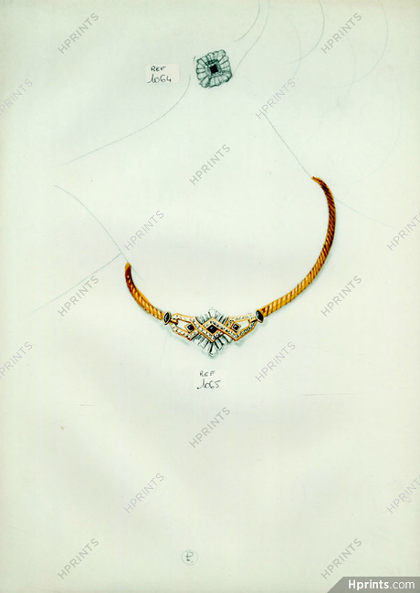 Necklace, Earring (Cartier ?) Glazed photo paper Ref. 1064, 1065 Archive