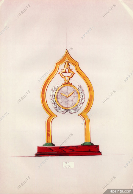 Jewels Small Clock - (Cartier ?) Glazed photo paper Ref. 1094 Archive
