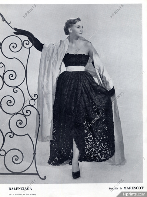 Balenciaga 1951 black embroidery Evening Gown, Marescot