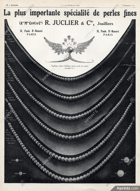 Juclier & Cie (Jewels) 1912 Art Nouveau Style Diadem Pearls
