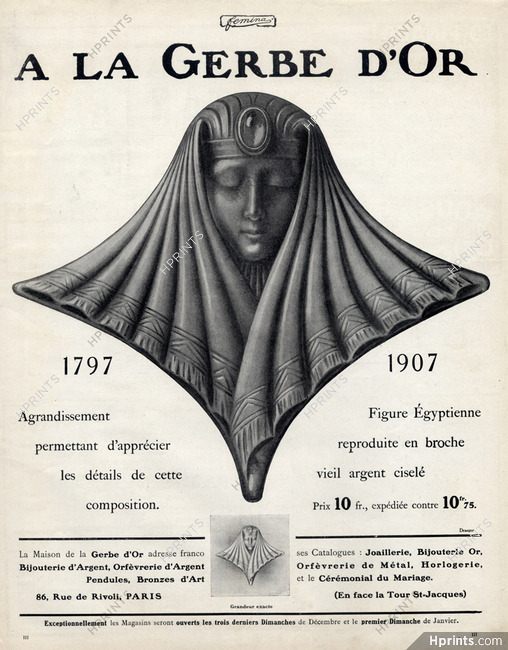 La Gerbe d'Or (Jewels) 1906 Brooch Egyptian face