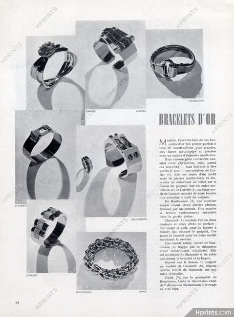 Bracelets d'or, 1936 - Cartier Mauboussin Chaumet Boucheron Bracelets Art Deco