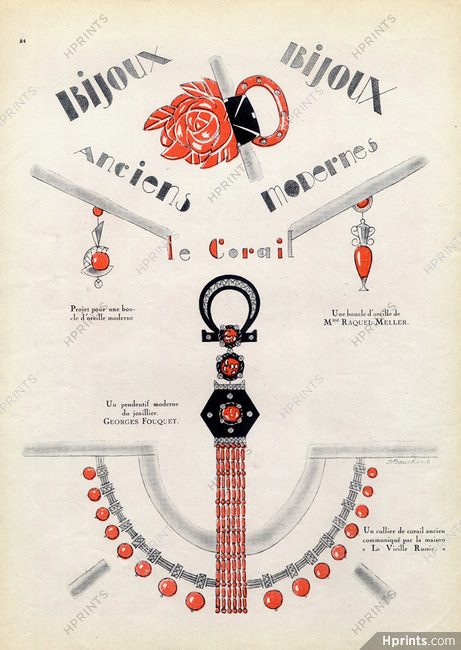 Georges Fouquet 1927 The Coral Pendant Earrings Necklace Art Deco, Mme Raquel Meller, Dimitri Bouchène