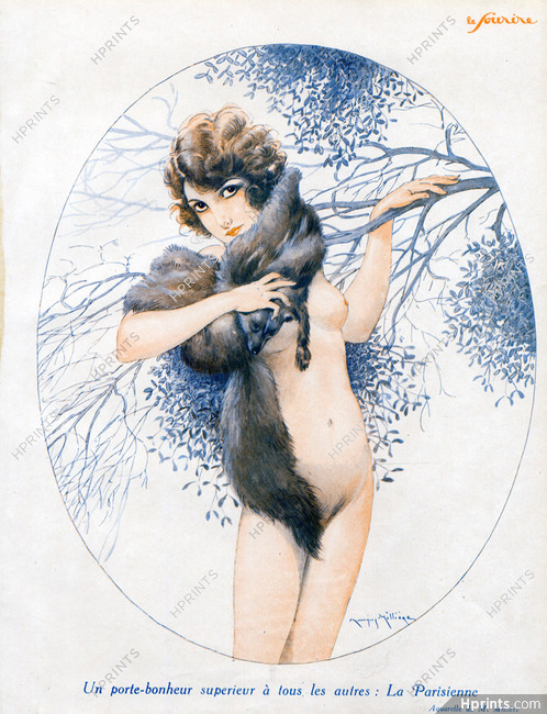 Maurice Milliere 1926 Sexy Parisian Girl, Nude, Fox Fur