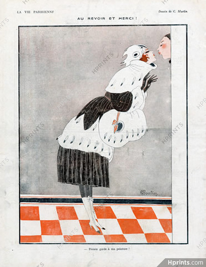 Charles Martin 1918 Elegant Parisienne Lover Kiss Fur Coat