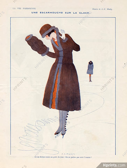 Marty 1918 ''Je t'aime'' Ice Skating Elegant Parisienne
