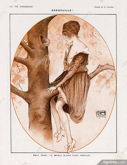Léonnec 1917 Girl Climbing Tree Bird Nest
