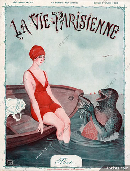 Léonnec 1916 Bathing Beauty Flirt Triton Man-Fish