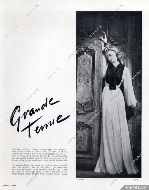 Jeanne Lanvin 1946 Dinner Gown Jet Embroidery Suits and Boleros