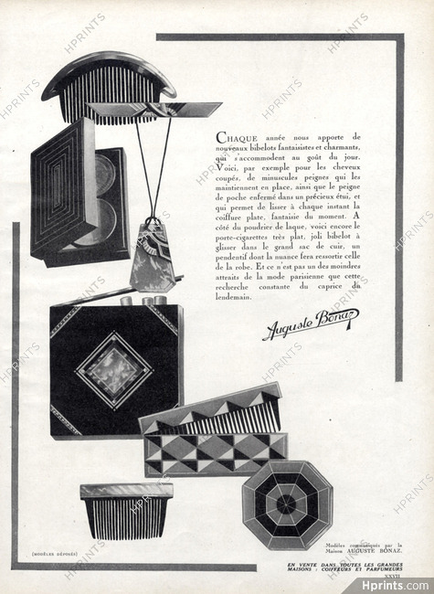 Auguste Bonaz (Combs) 1926 Cigarette Box, Powder Compact, Art Deco Style