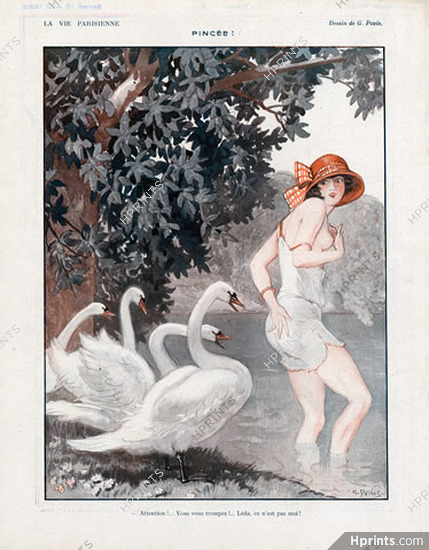 Georges Pavis 1923 Leda Swans Topless Girl