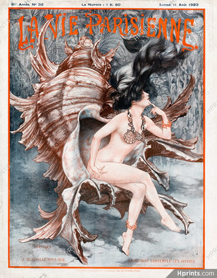 Hérouard 1923 Amphitrite Sea-goddess Nude Mermaid Giant Sea Shell