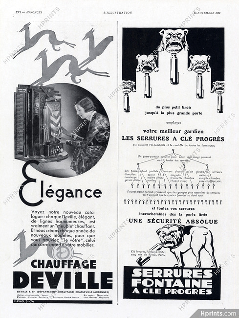 Serrures Fontaine Clé Progrès 1931 Angry French Bulldog
