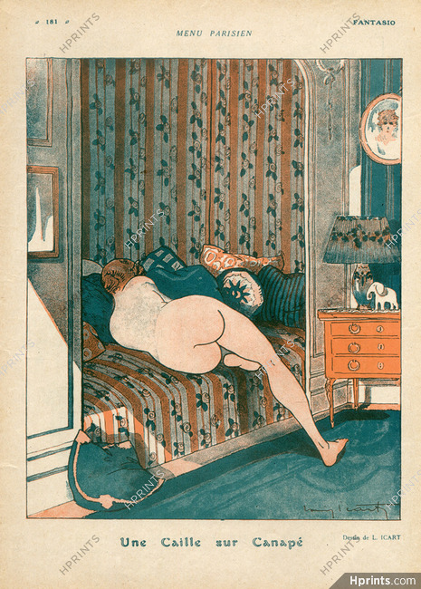 Une Caille sur Canapé, 1917 - Louis Icart Nude