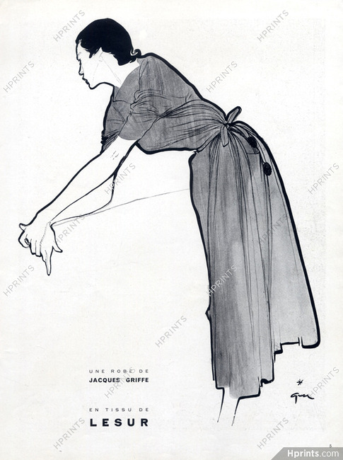Jacques Griffe 1949 Dress Lesur Textile René Gruau Fashion Illustration