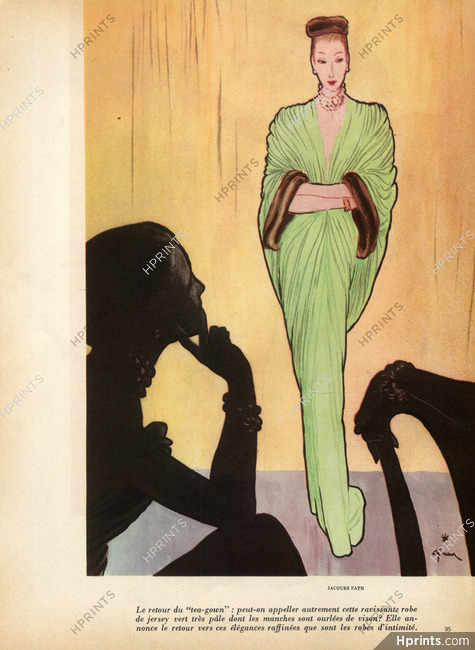 Jacques Fath 1946 Tea-Gown, Evening Gown, René Gruau