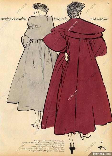 Balenciaga 1950 Winter Coats Cape Collar René Gruau