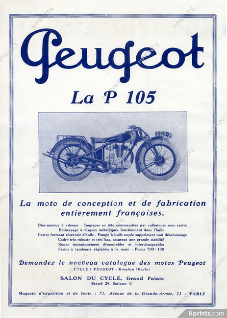 Peugeot 1927 Moto Motorcycle P105
