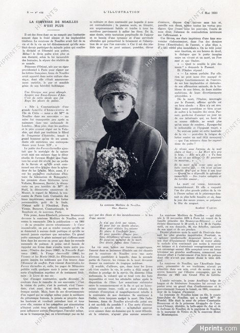 La Comtesse de Noailles n'est plus, 1933 - Portrait, Text by Albéric Cahuet