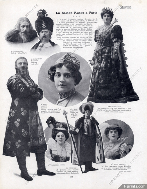 Chaliapine 1908 Mrs Ermolenko Banjanoff, Russian Theatre Costumes Boris Godounoff