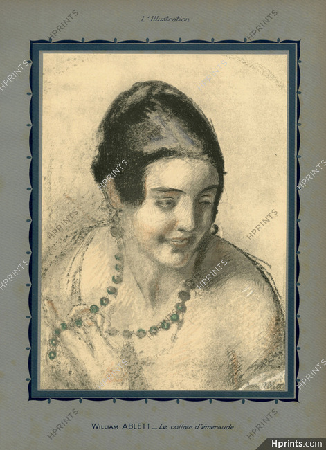 William Ablett 1927 Portrait ''Le collier d'émeraude'' Emerald Necklace