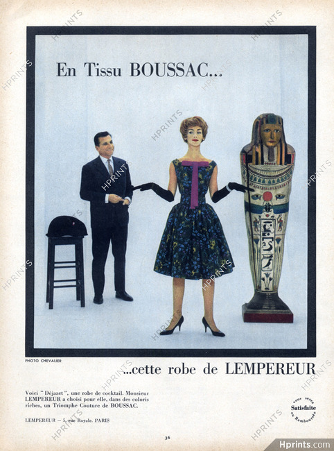 Lempereur (Clothing) 1959 Tissu Boussac, Egypt Sarcophagus