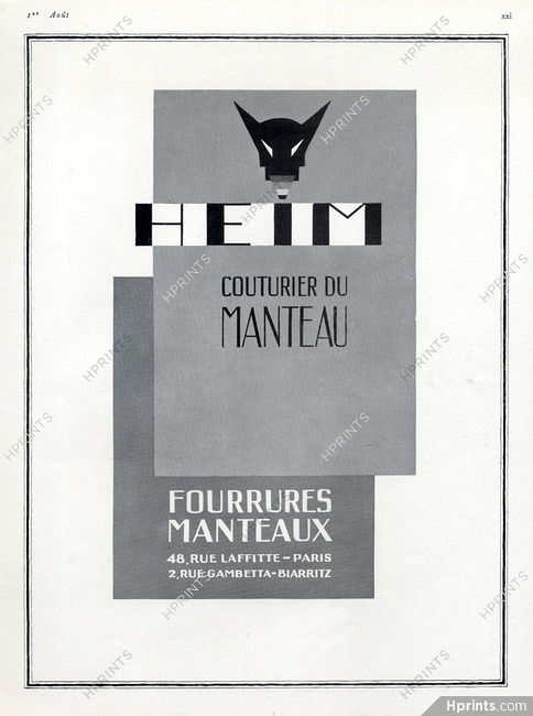 Jacques Heim 1927 Label Art Deco Style