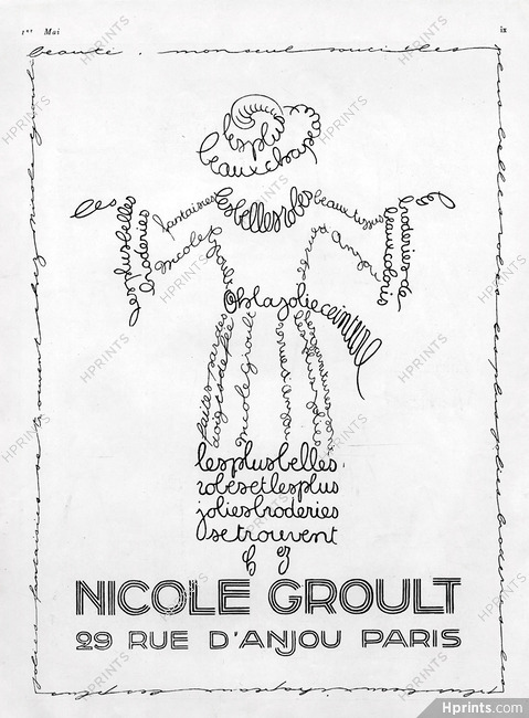 Nicole Groult 1924 Address: 29 rue d'Anjou, Paris