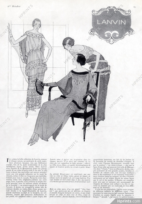 Jeanne Lanvin 1922 Dresses of inspiration Renaissance