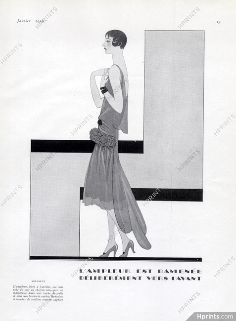 Molyneux 1929 Evening Gown, Ruche de tulle, chiffon bleu-gris, Lee Creelman Erickson