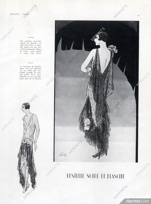 Callot Soeurs 1929 backless black lace Evening Gown, Lee Creelman Erickson