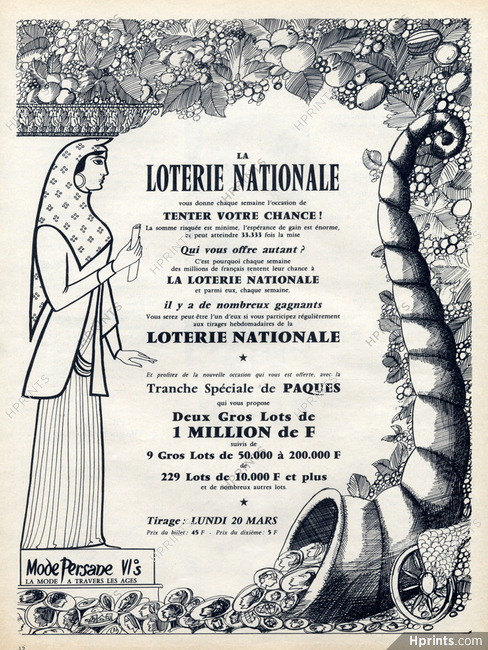 Loterie Nationale 1967 "Mode Persane" Epoque Costume, Lesourt