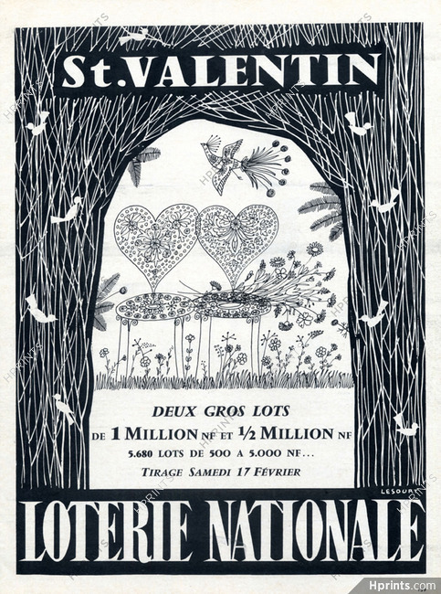 Loterie Nationale 1962 Birds "Saint Valentin" Lesourt