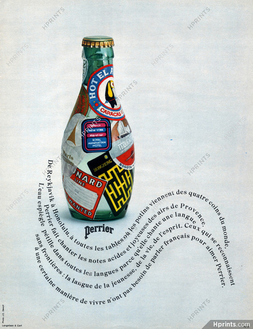 Perrier (Drinks) 1970 de Reykjavik à Honolulu Photo J.C Dewolf Advertisements Bottle