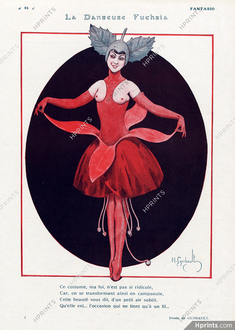 La Danseuse Fuchsia, 1922 - Henry Gerbault Bellflower Dancer Topless Costume, Disguise