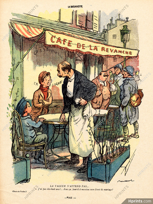 Poulbot 1916 "Café de la Revanche" Children, Barman