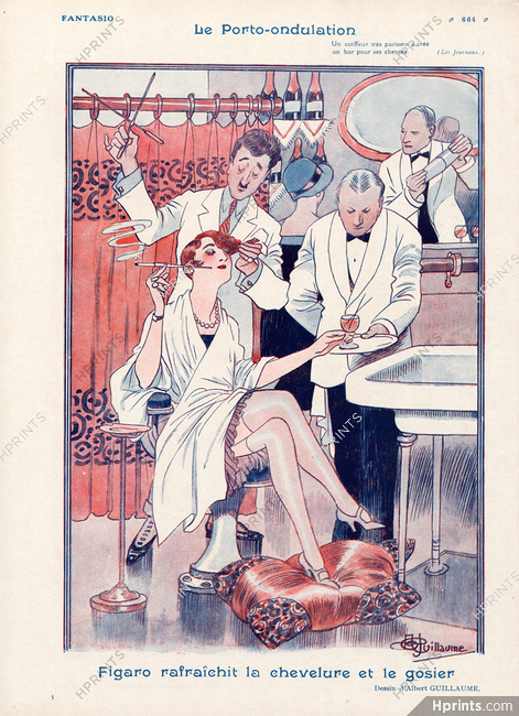 Albert Guillaume 1928 Figaro Hairdresser Hairstyle Elegant Parisienne Cigarette Holder