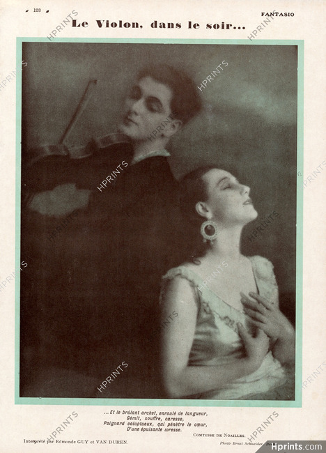 Edmonde Guy & Van Duren 1928 Violin in the Evening, Poem Comtesse De Noailles