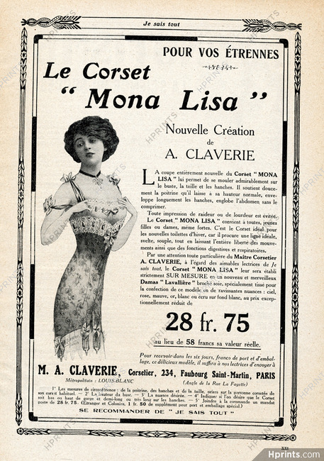 Claverie (Corset) 1911 Mona Lisa